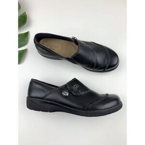 Clarks Cheyn Madi Loafers Slip On Black Leather Comfort Shoes Women's 7.5W Wide